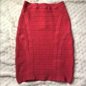 Bebe Bandage Bodycon Skirt, Dark Pink/Coral, XS